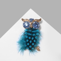 Брошь &laquo;Сова с пером&raquo;, цвет морской в золоте