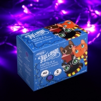 Гирлянда &laquo;Нить&raquo; 4 м, IP20, прозрачная нить, 40 LED, 2 режима, батарейки AAх3 (нет в комплекте) , свечение фиолетовое