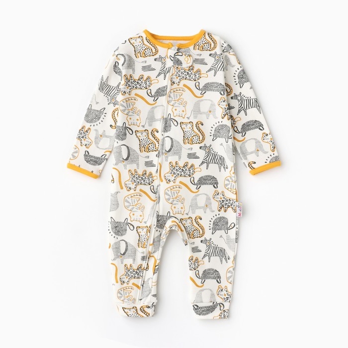 Комбинезон детский (3 шт.), цвет оранжевый/леопард/белый, рост 74 см
