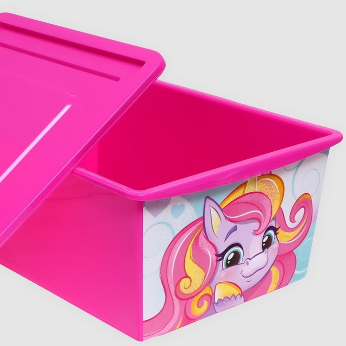 Ящик для игрушек с крышкой, &laquo;Радужные единорожки&raquo;, объём 30 л, цвет маджента