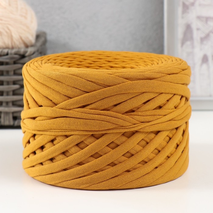 Трикотажная пряжа, ширина 7-9 мм, 100м/295 гр&plusmn;10% (18 - горчица)