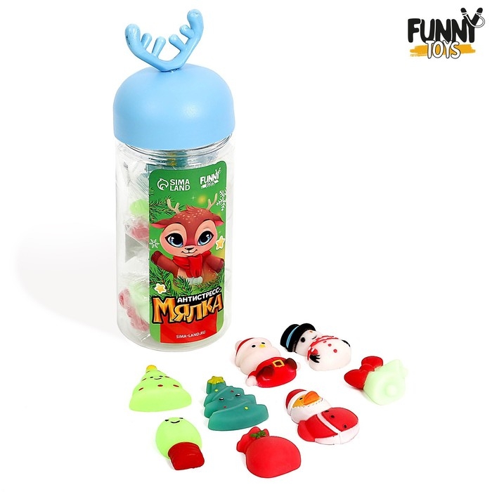 Новогодняя антистресс сквиш мялка &laquo;Новый год&raquo;, в банке, цвета МИКС