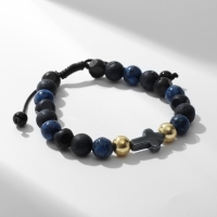 Браслет мужской «Крест» с бусинами, цвет чёрно-золотой Браслет мужской «Крест» с бусинами, цвет чёрно-золотой