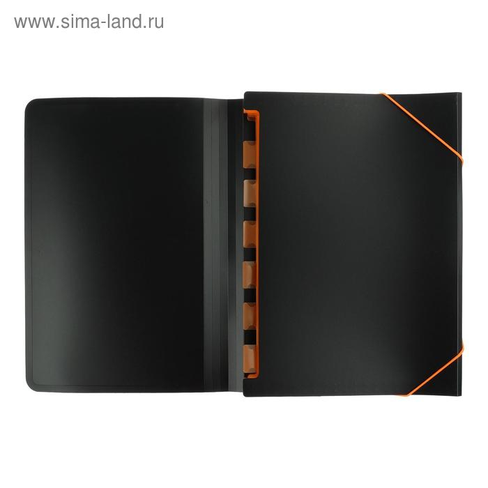 Папка-картотека, А4, 6 отделений, 700 мкм, ErichKrause "Matt Accent", на резинке, тиснение "песок", черная, микс