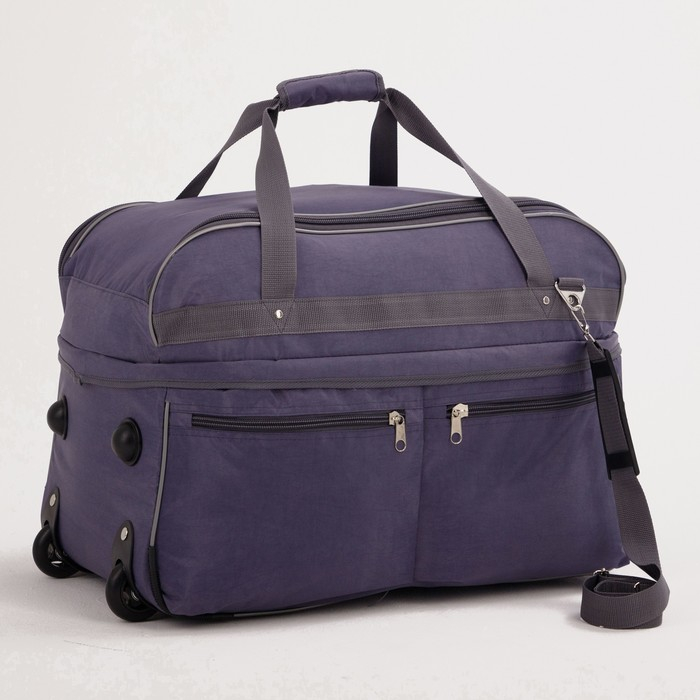 Сумка дорожная на колёсах, отдел на молнии, с увеличением, 2 наружных кармана, длинный ремень, цвет серый Сумка дорожная на колёсах, отдел на молнии, с увеличением, 2 наружных кармана, длинный ремень, цвет серый