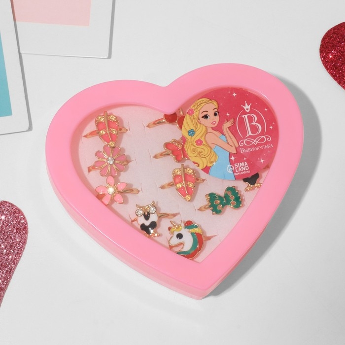 Кольца детские набор 12шт &laquo;Выбражулька&raquo; яркие краски, форма МИКС, цвет МИКС в золоте, б-р