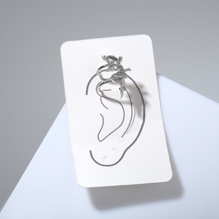 Серьга &laquo;Кафф&raquo; фея, цвет белый в серебре