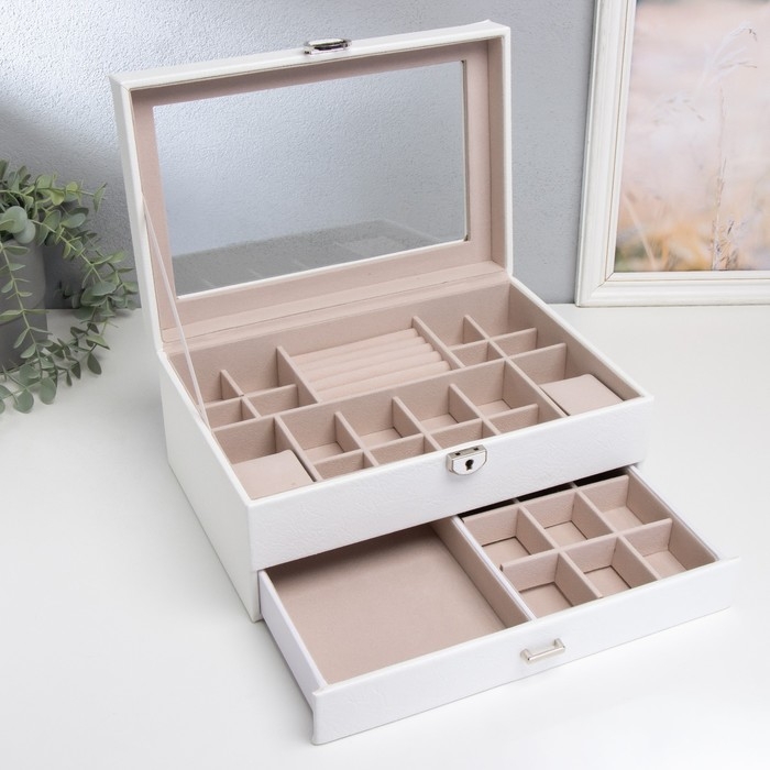 Шкатулка кожзам для украшений "Кабрина" белая 30,5х20х13,5 см