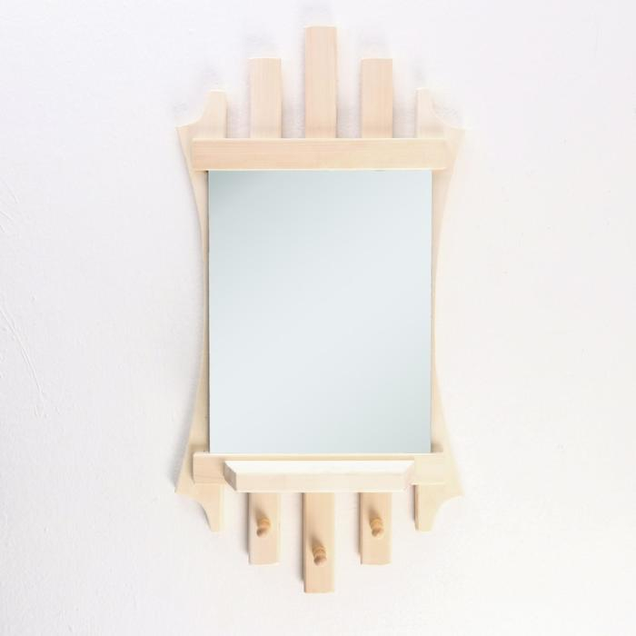 Зеркало "Резное Лесенка" с полкой 3 крючка, 75&times;40 см