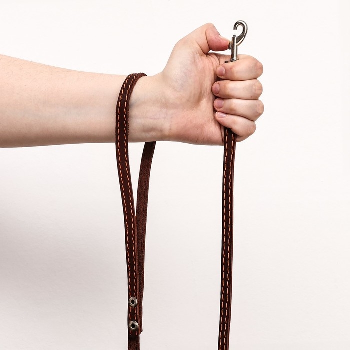 Поводок кожаный однослойный, простроченный, 1.37 м х 1 см, коричневый Поводок кожаный однослойный, простроченный, 1.37 м х 1 см, коричневый