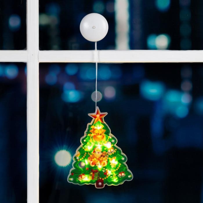 Светодиодная фигура на присоске «Ёлка» 16 × 20 см, пластик, батарейки АААх3 (не в комплекте), свечение тёплое белое Светодиодная фигура на присоске «Ёлка» 16 × 20 см, пластик, батарейки АААх3 (не в комплекте), свечение тёплое белое