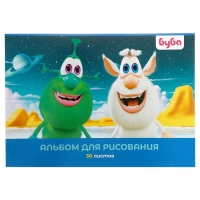 Альбом для рисования А4, 30 листов на скрепке "Буба", обложка мелованный картон, блок 100 г/м2, 5В, МИКС