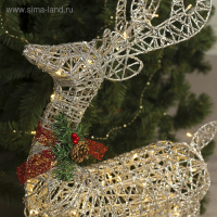 Светодиодная фигура &laquo;Олень с санями серебристый&raquo;, олень: 50 &times; 85 &times; 18 см, сани: 70 &times; 43 &times; 22 см, металл, 220 В, свечение тёплое белое