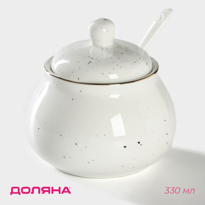 Сахарница фарфоровая с ложкой Доляна &laquo;Млечный путь&raquo;, 330 мл, цвет белый в крапинку