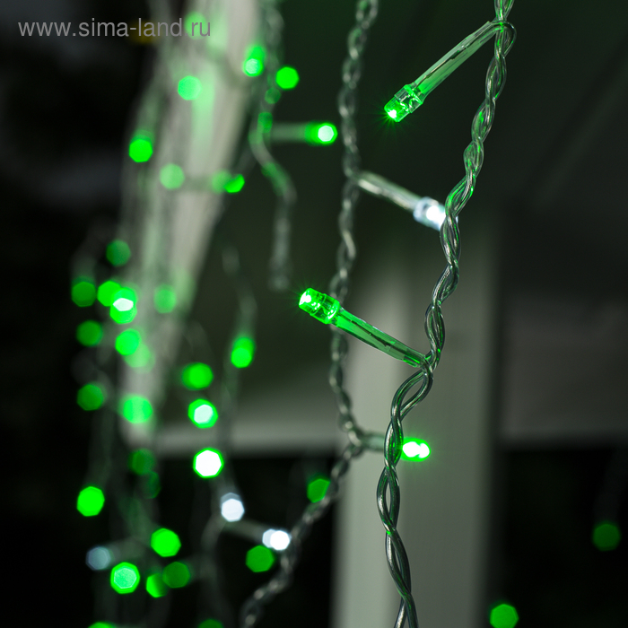 Гирлянда &laquo;Бахрома&raquo; 3 &times; 0.6 м, IP44, УМС, прозрачная нить, 160 LED, свечение зелёное, мерцание белым, 220 В