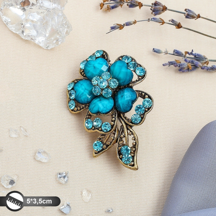 Брошь &laquo;Цветок желаний&raquo;, цвет морской в чернёном золоте