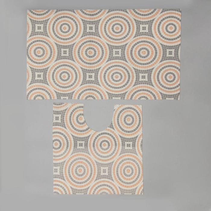 Набор ковриков для ванны и туалета Вилина &laquo;Круги&raquo;, 2 шт: 50&times;52, 50&times;85 см