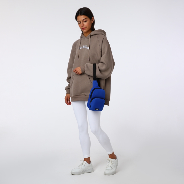 Сумка-слинг на молнии TEXTURA, наружный карман, цвет синий Сумка-слинг на молнии TEXTURA, наружный карман, цвет синий