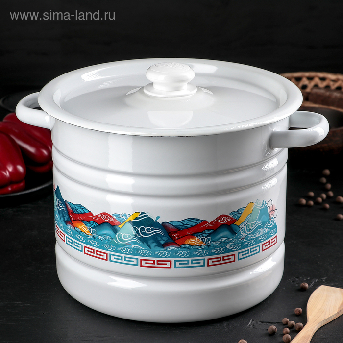 Мантоварка-позница эмалированная, 9 л, декор, 3 вставки, цвет МИКС