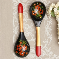 Ложка &laquo;Чернушка&raquo;, салатная, 6&times;21, хохлома