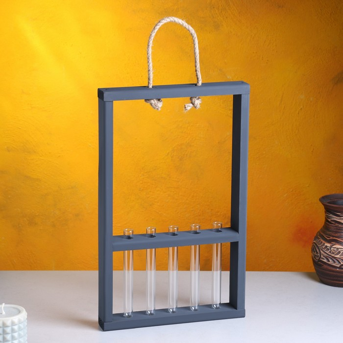 Кашпо деревянное 26×5×40 см с 5 колбами 15 см Кашпо деревянное 26×5×40 см с 5 колбами 15 см "Рамка Экстра Слим", чёрный Дарим Красиво