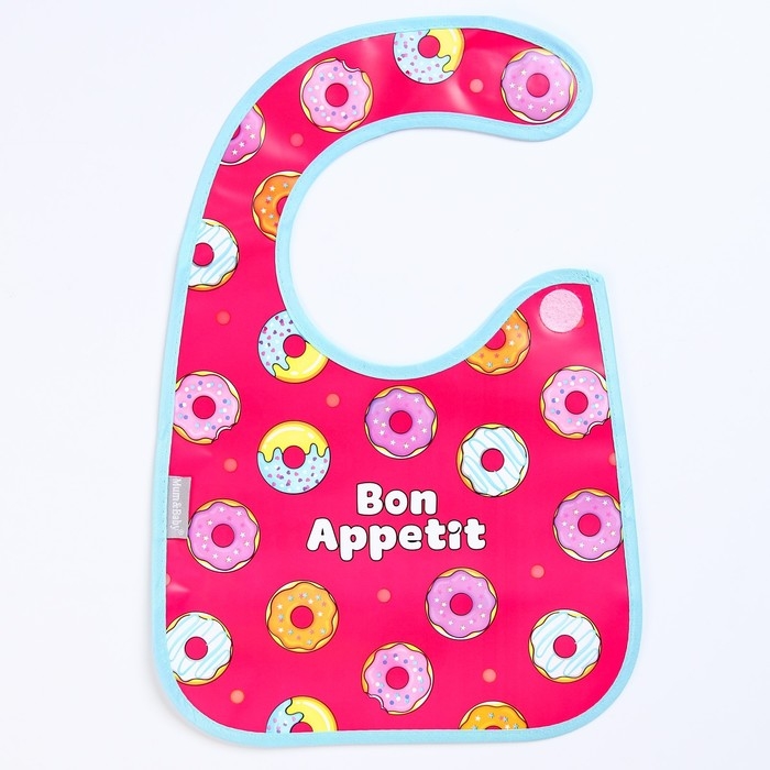 Нагрудник для кормления &laquo;Пончики&raquo; непромокаемый на липучке, с карманом