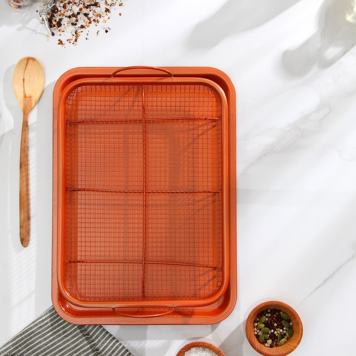 Противень &laquo;Прима. Гриль&raquo;, 35&times;25 см, с решёткой, антипригарное покрытие, цвет коричневый