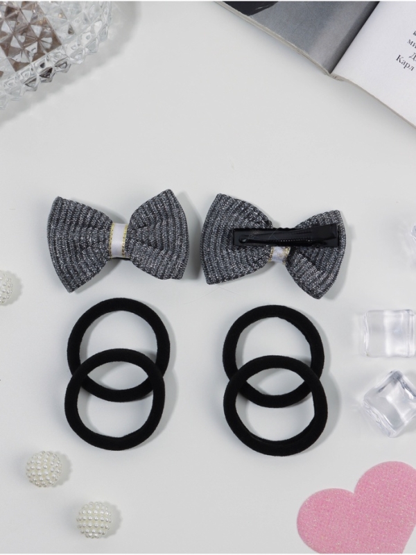 Набор для волос "Школьница галант" (4 резинки 3,5 см, 2 зажима 5,5 см) сияние, чёрный