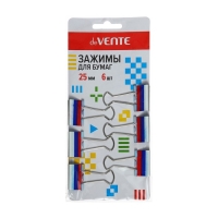 Зажимы для бумаг 25мм, 6 штук, ТРИКОЛОР, deVENTE, металлические, картонная коробка Зажимы для бумаг 25мм, 6 штук, ТРИКОЛОР, deVENTE, металлические, картонная коробка