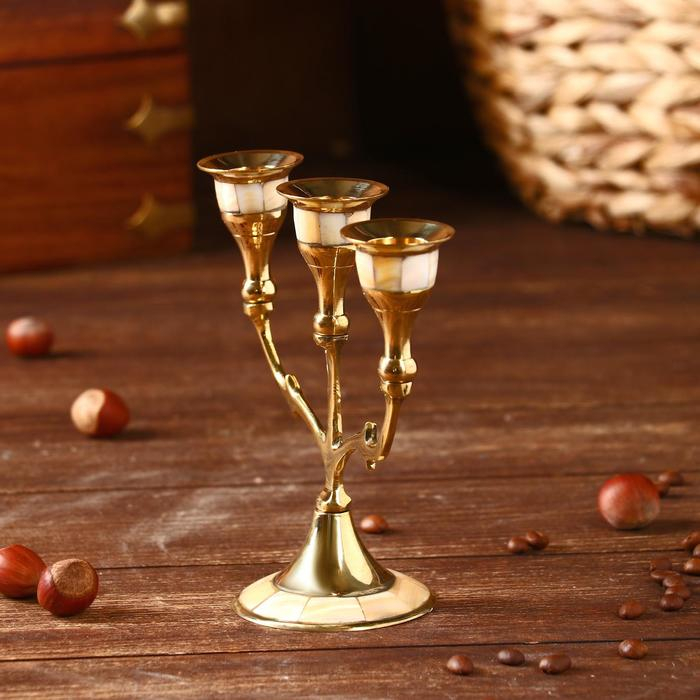 Подсвечник Подсвечник "Лоренц" на 3 свечи латунь, перламутр 13,5х6,5х15,5 см