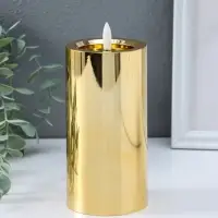 Светодиодная свеча LED "Столбик. Глянец" от батареек 3хАА, золото, мерцающая 7,5х7,5х12 см
