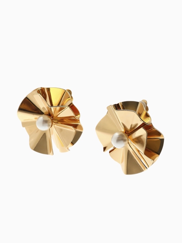 Клипсы &laquo;Тренд&raquo; объёмный цветок, цвет золото