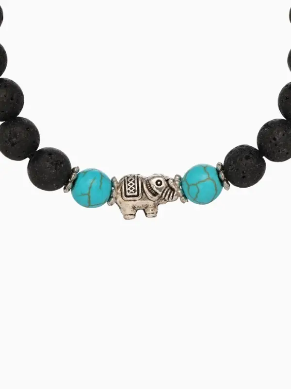 Браслет "Слоник" камень пирит, лава, длина 18 см, цв. чёрный, бирюзовый