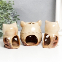 Подсвечник керамика "Филины - ажур" набор 3 шт 9,5х7х7 10х9х7,5х10х6,5х7 см