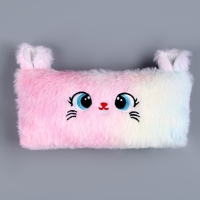 Пенал школьный мягкий &laquo;Котик&raquo;, 20 &times; 10 см, плюш, белый цвет