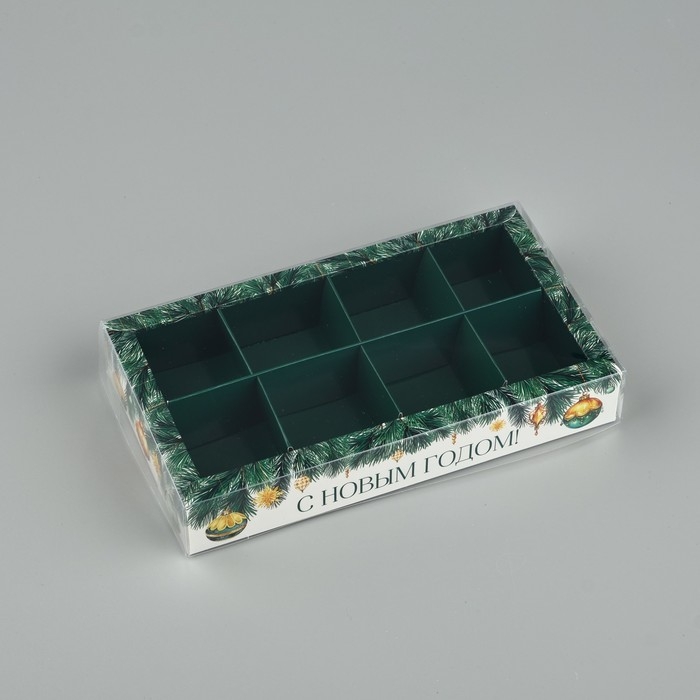 Коробка под 8 конфет с ячейками «Еловые веточки», 10 х 18.5 х 3 см, Новый год Коробка под 8 конфет с ячейками «Еловые веточки», 10 х 18.5 х 3 см, Новый год