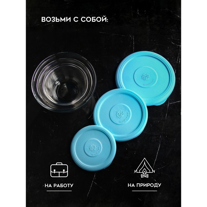 Набор контейнеров &laquo;Роза&raquo;, 1500 мл, 850 мл, 450 мл, стекло, Иран