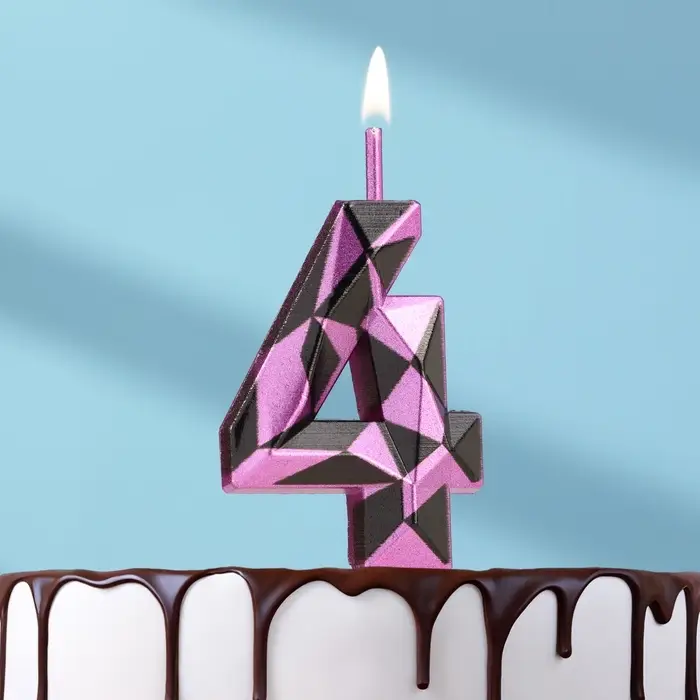 Свеча для торта &laquo;Алмаз&raquo;, цифра 4, фиолетовый металлик
