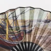 Веер пластик, текстиль h=26,5 см "Лодки на берегу"