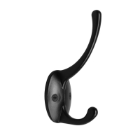 Крючок мебельный ТУНДРА TKD008, двухрожковый, черный Крючок мебельный ТУНДРА TKD008, двухрожковый, черный