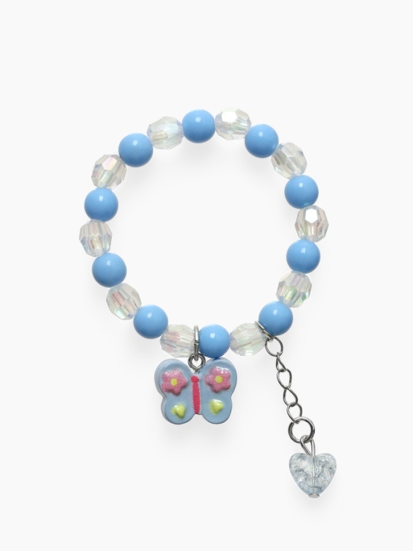 Браслет детский "Выбражулька" сердце н а цепочке и бабочка, цвет голубой