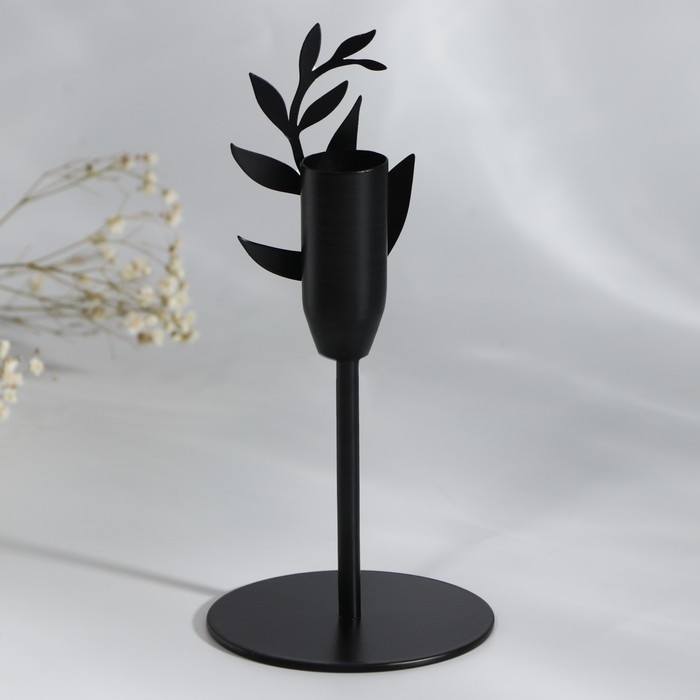 Подсвечник &laquo;Листики&raquo;, черный, 7,4 х 15,3 см
