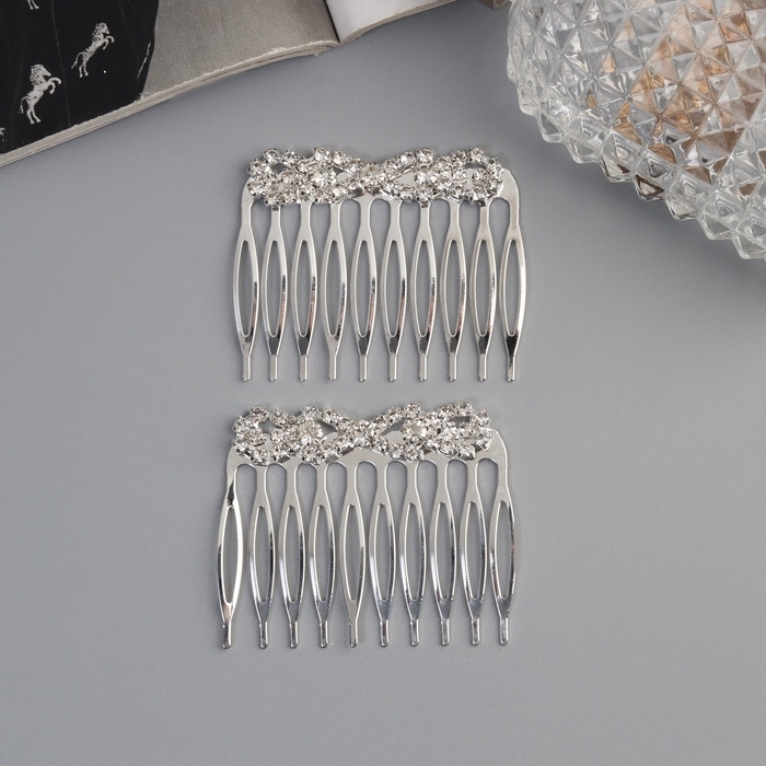 Гребень для волос "Медея" (набор 2 шт) бант, 5х4 см, серебро