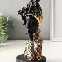 Бюст полистоун "Девушка с цветком, в наряде в клетку" чёрный 13,3х12,3х29,5 см