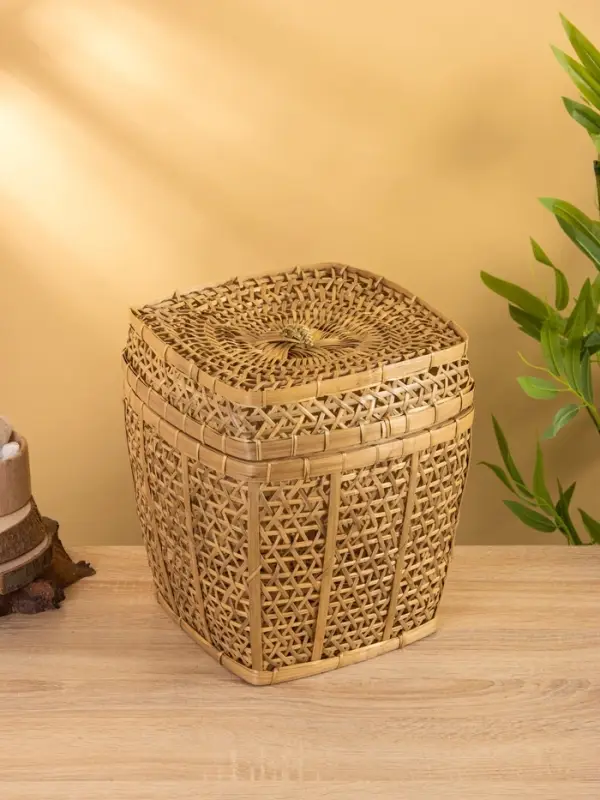 Корзина плетёная "Баскет" бамбук 27х27х37 см, светлая