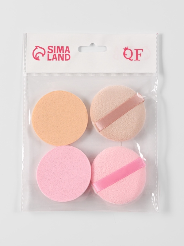 Набор д/макияжа 4шт: 2 пуховки, 2 спонжа латекс/полиэстер роз/беж пакет QF