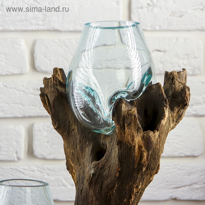 Вазон стекло на дереве "Двойное великолепие" 40х24х17 см