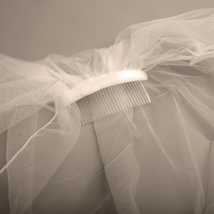 Вуаль ( фата ) "Цветочная", молочно-белая, 40 см, полиэстер