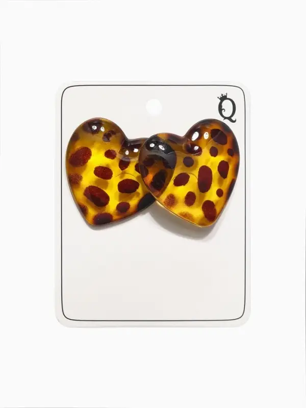 Серьги акрил &laquo;Леопард&raquo; сердце макси, цветной в серебре