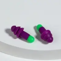 Беруши, 3&times;1.3 см, в футляре, фасовка 10 шт., силиконовые, фиолетовый/зелёный